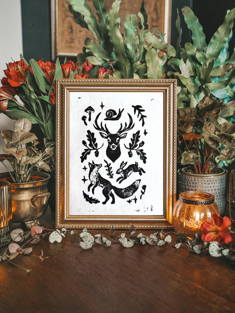Woodland Linocut