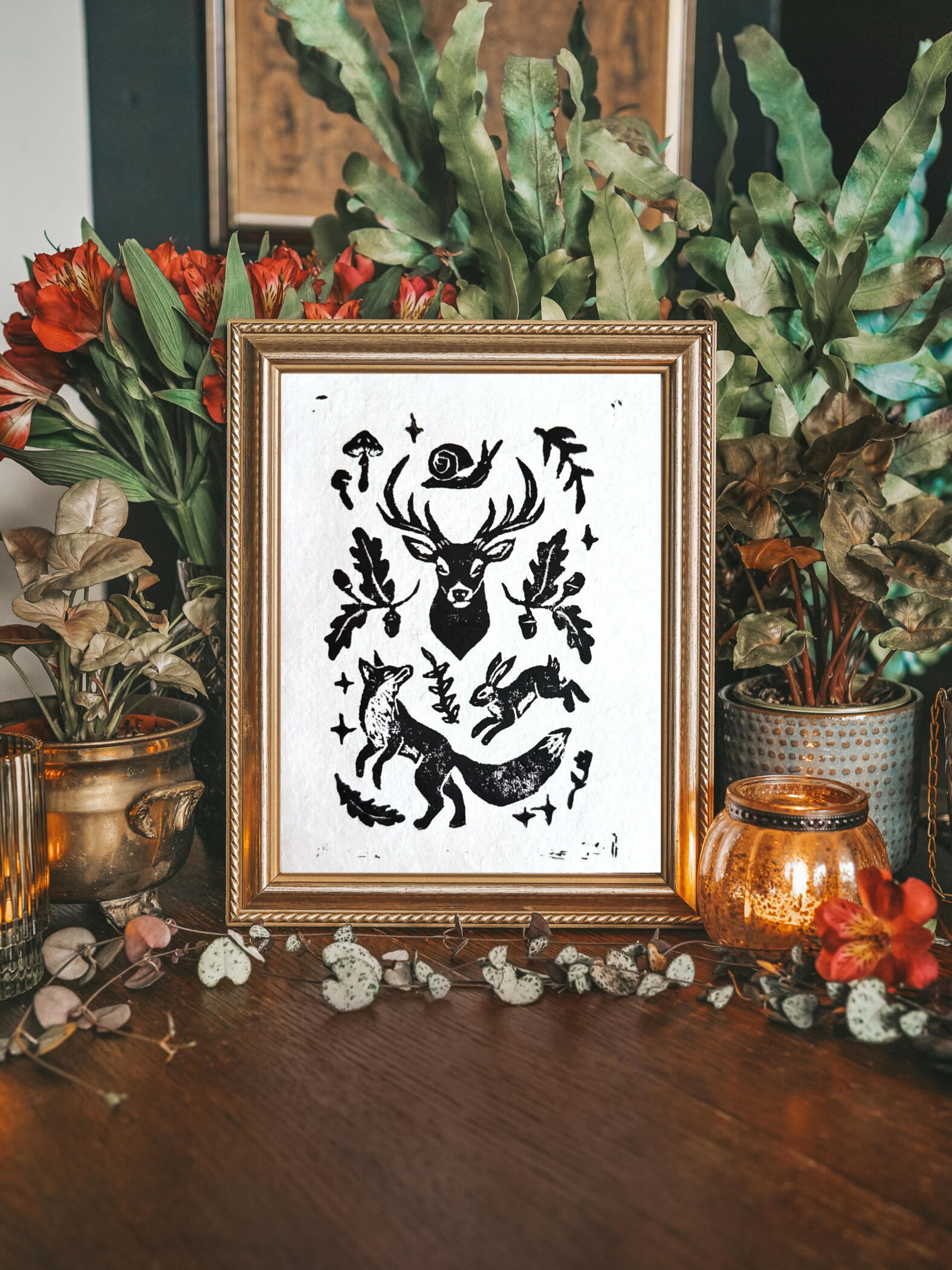 Forest Kin Linocut
